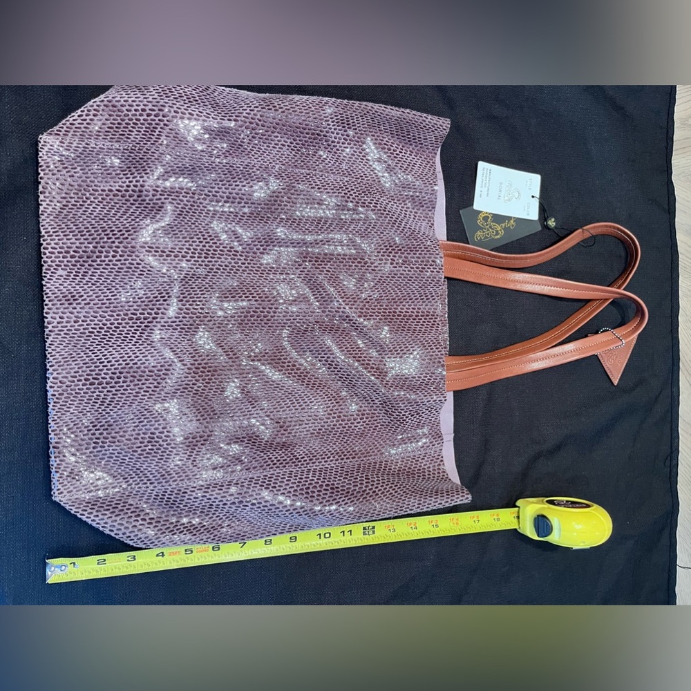 Stunning NWT Sorial Lilac leather snakeskin pattern tote bag.